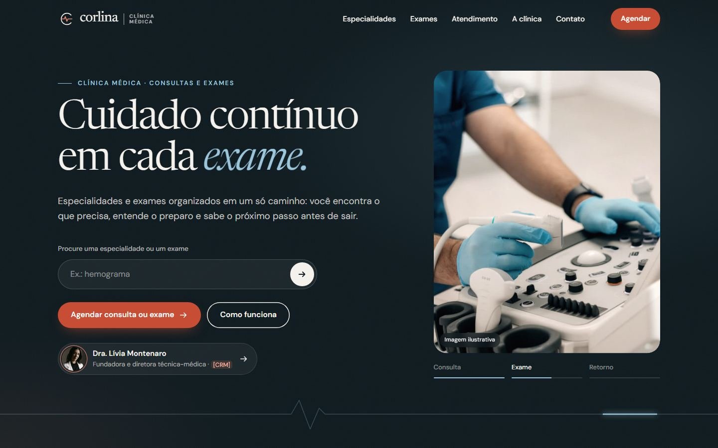 Antes: topo com foto de banco de um exame de ultrassom.