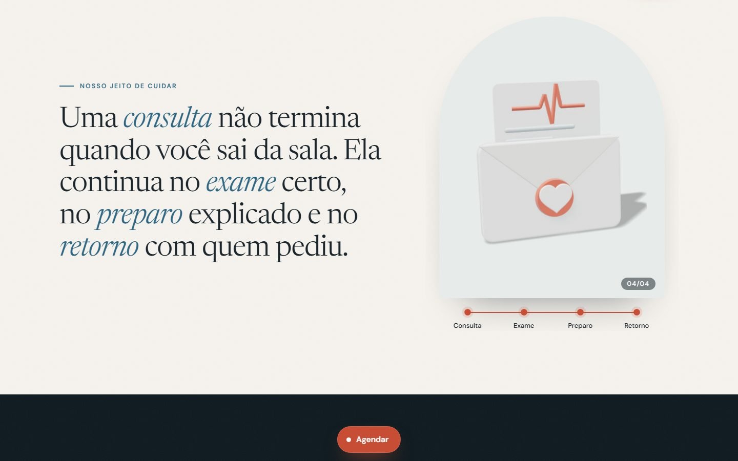 Depois: manifesto em Newsreader, com o envelope de resultado em 3D no arco.