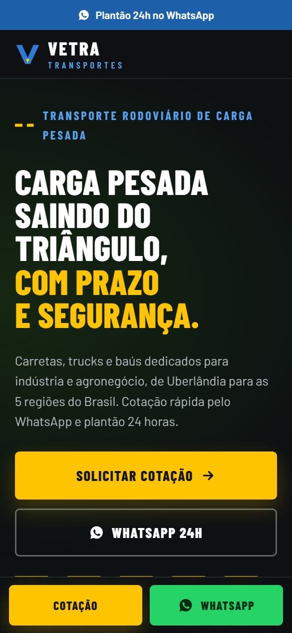 O site no celular, com o plantão 24h no topo e a barra fixa com os botões Cotação e WhatsApp.